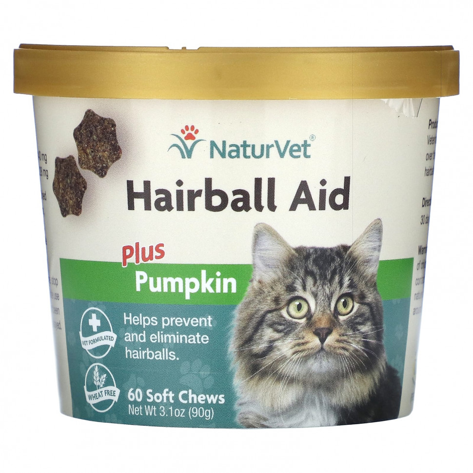 NaturVet, Hairball Aid Plus, тыква, для кошек, 60 жевательных таблеток, 90 г (3,1 унции) VET-03646