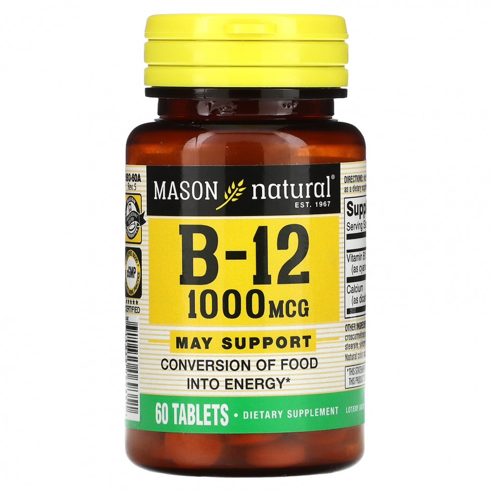 Mason Natural, Витамин B12, 1000 мкг, 60 таблеток MAV-06935
