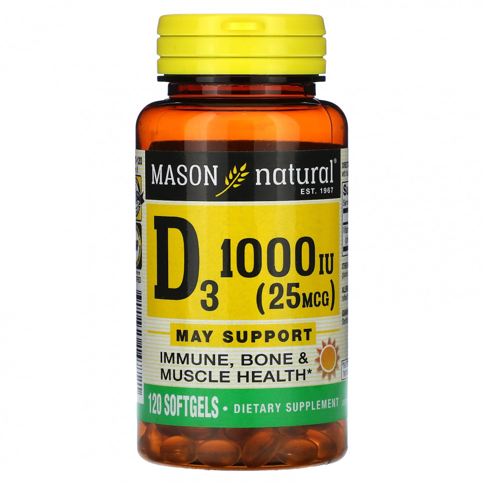 Mason Natural, Vitamin D3, 25 mcg (1,000 IU), 120 Softgels MAV-14772