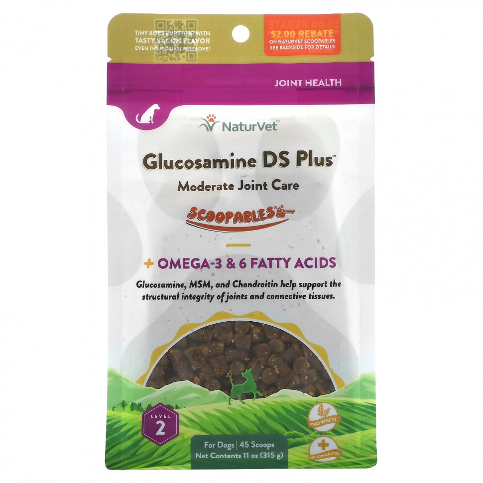 NaturVet, Scoopables, глюкозамин DS плюс умеренный уход за суставами, для собак, бекон, 315 г (11 унций) VET-60540