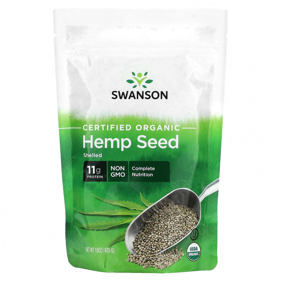 Swanson, Сертифицированные органические семена конопли, в скорлупе, 425 г (15 унций) SWV-24119