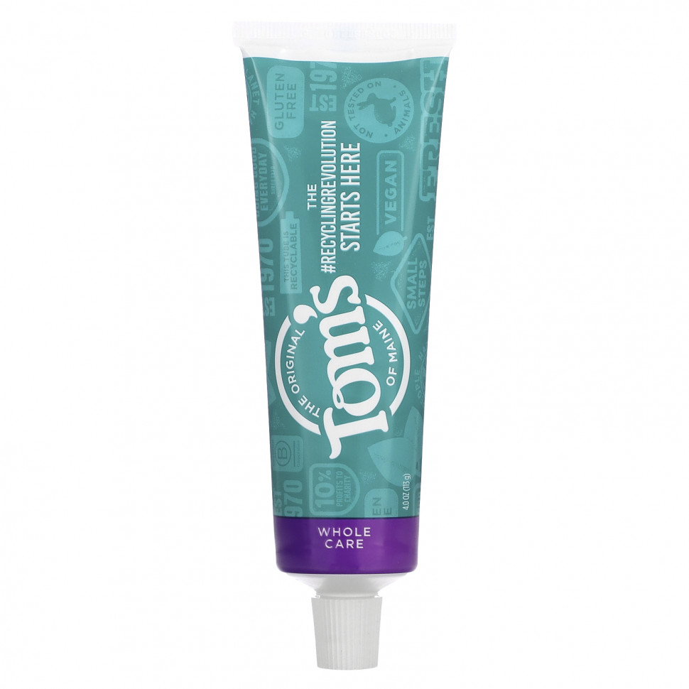 Tom's of Maine, Whole Care, Natural Anticavity Toothpaste with Fluoride, Peppermint, 4.0 oz (113 g) TOM-47017