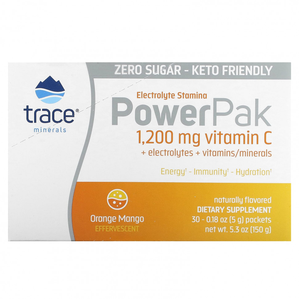 Trace Minerals ®, PowerPak, апельсин и манго, 30 пакетиков по 5 г (0,18 унции) TMR-00625