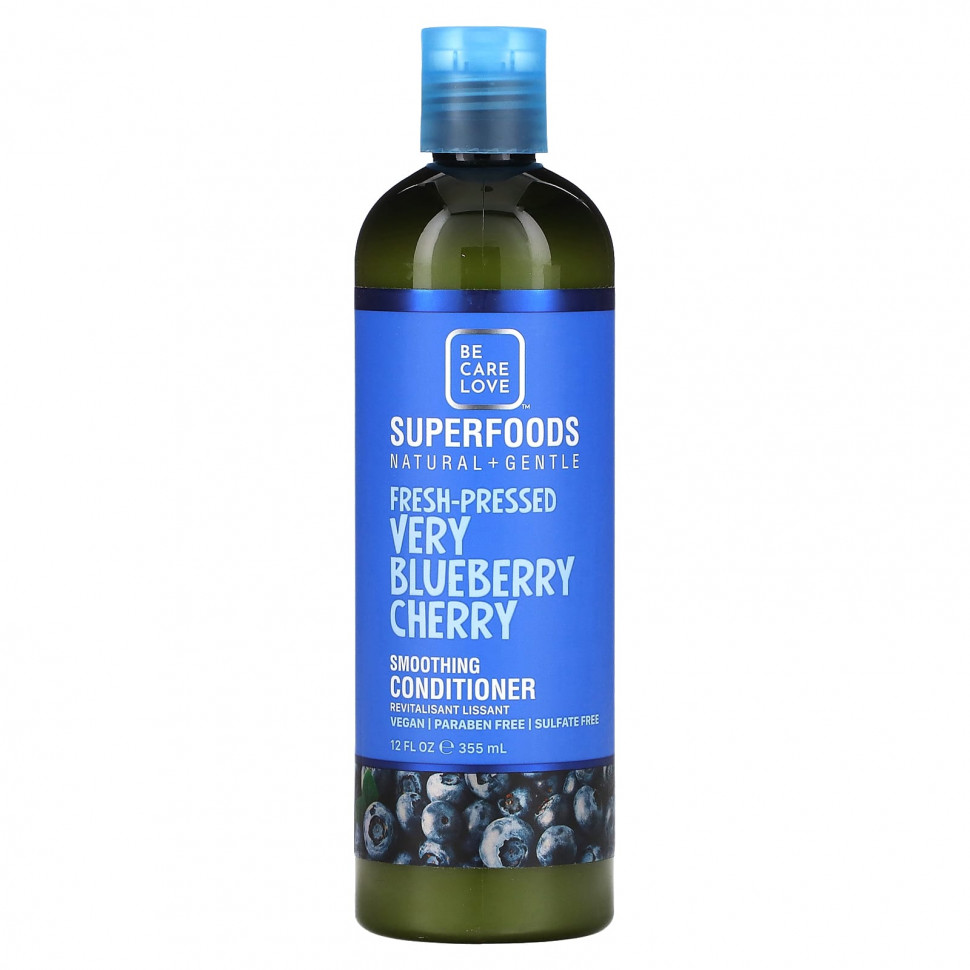 Be Care Love, Superfoods, натуральный и нежный, разглаживающий кондиционер, свежий отжим с черникой и вишней, 355 мл (12 жидк. Унций) BLC-66004