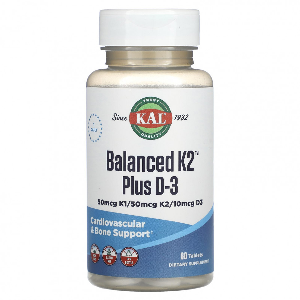KAL, Balanced K2 Plus D3, 60 Tablets CAL-85312