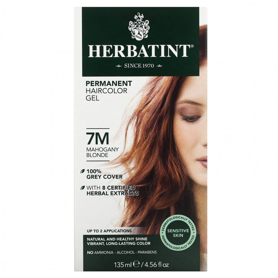 Herbatint (Antica Herbavita), Стойкая гель-краска для волос, 7M, блонд из красного дерева, 135 мл (4,56 жидк. Унции) HVN-00117