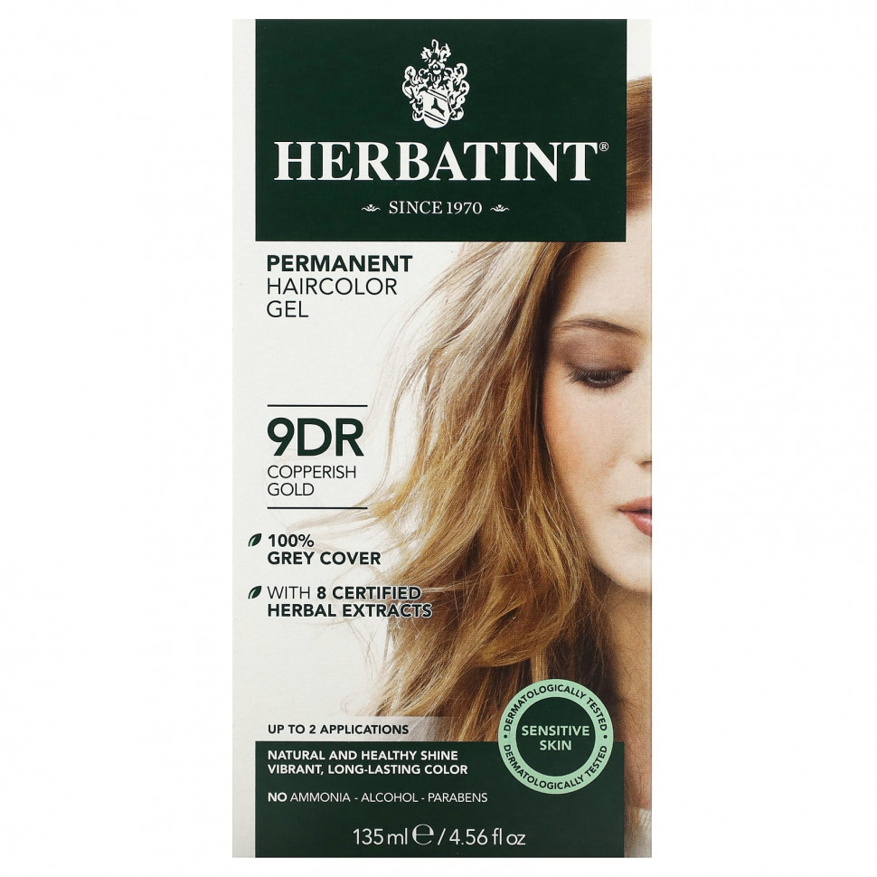 Herbatint (Antica Herbavita), Стойкая гель-краска для волос, медно-золотистый 9DR, 135 мл (4,56 жидк. Унции) HVN-00128