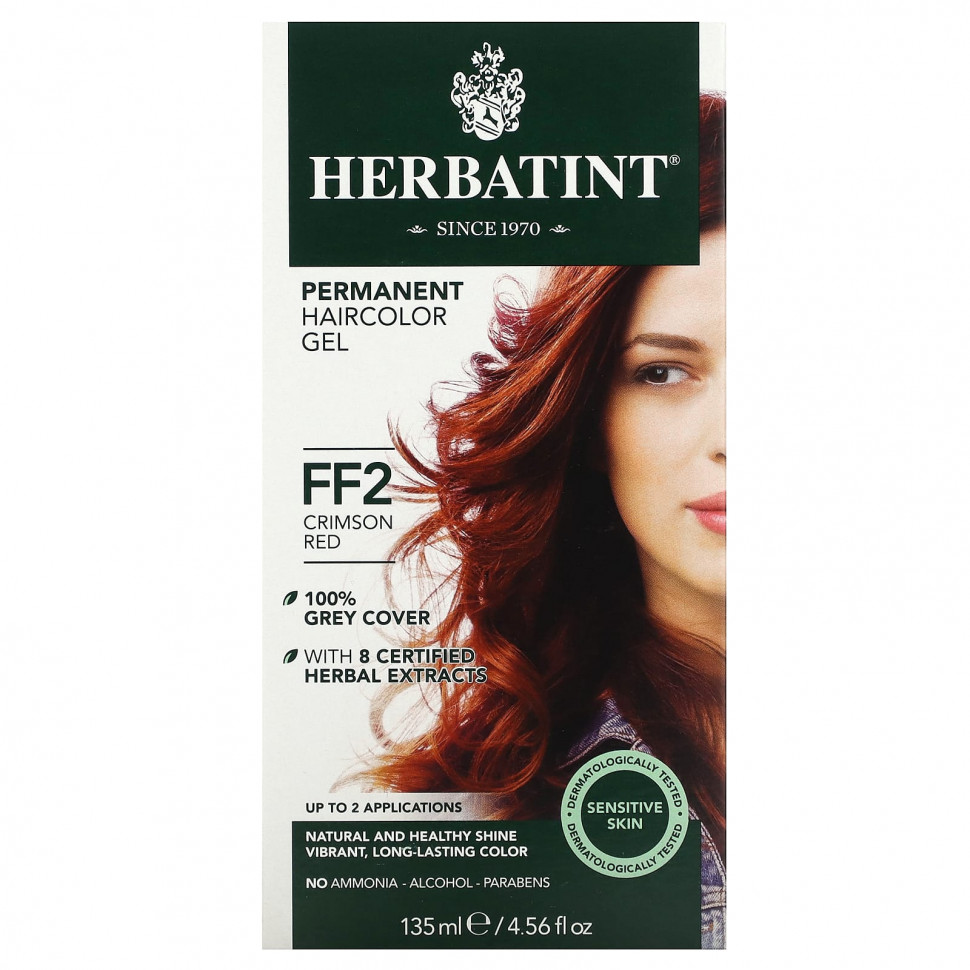 Herbatint (Antica Herbavita), Стойкая гель-краска для волос, FF2, темно-красный, 135 мл (4,56 жидк. Унции) HVN-00302