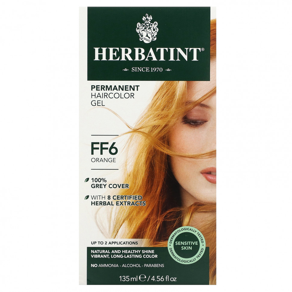 Herbatint (Antica Herbavita), Перманентная гель-краска для волос, FF6 оранжевый, 135 мл (4,56 жидк. Унции) HVN-00306