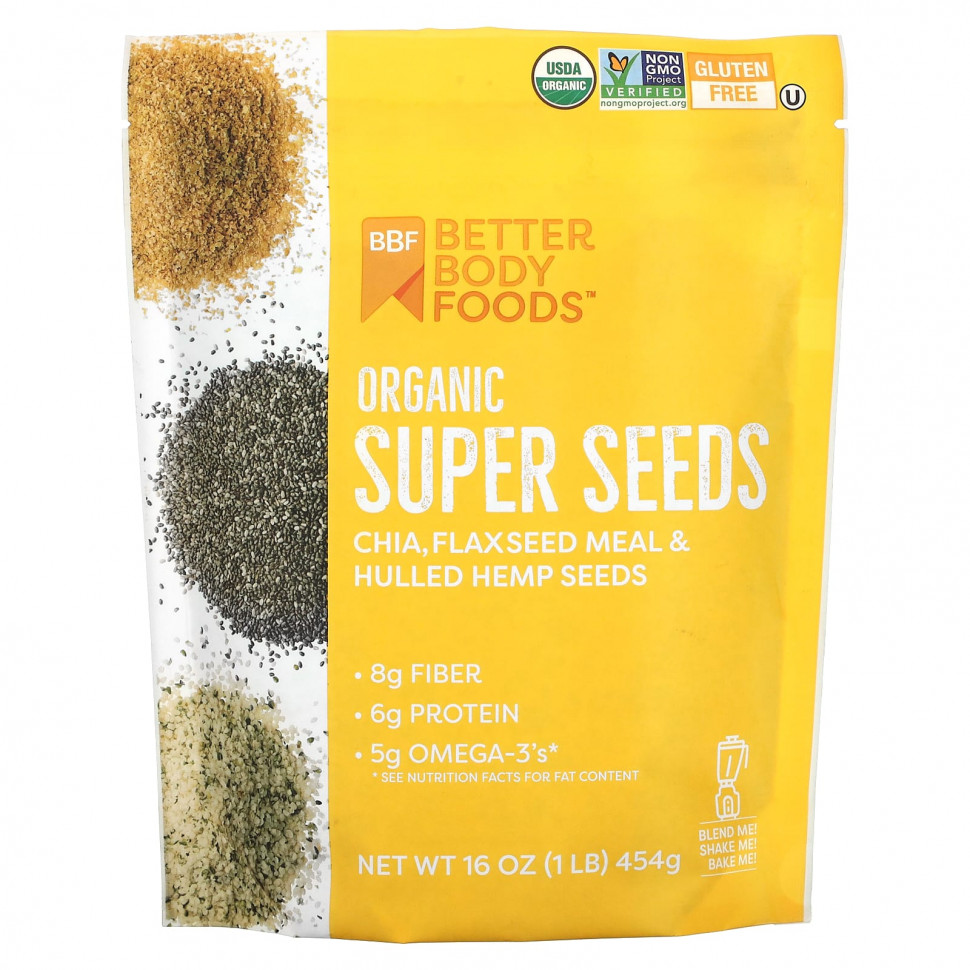 BetterBody Foods, Органические супер семена, 454 г (1 фунт) BFO-00651