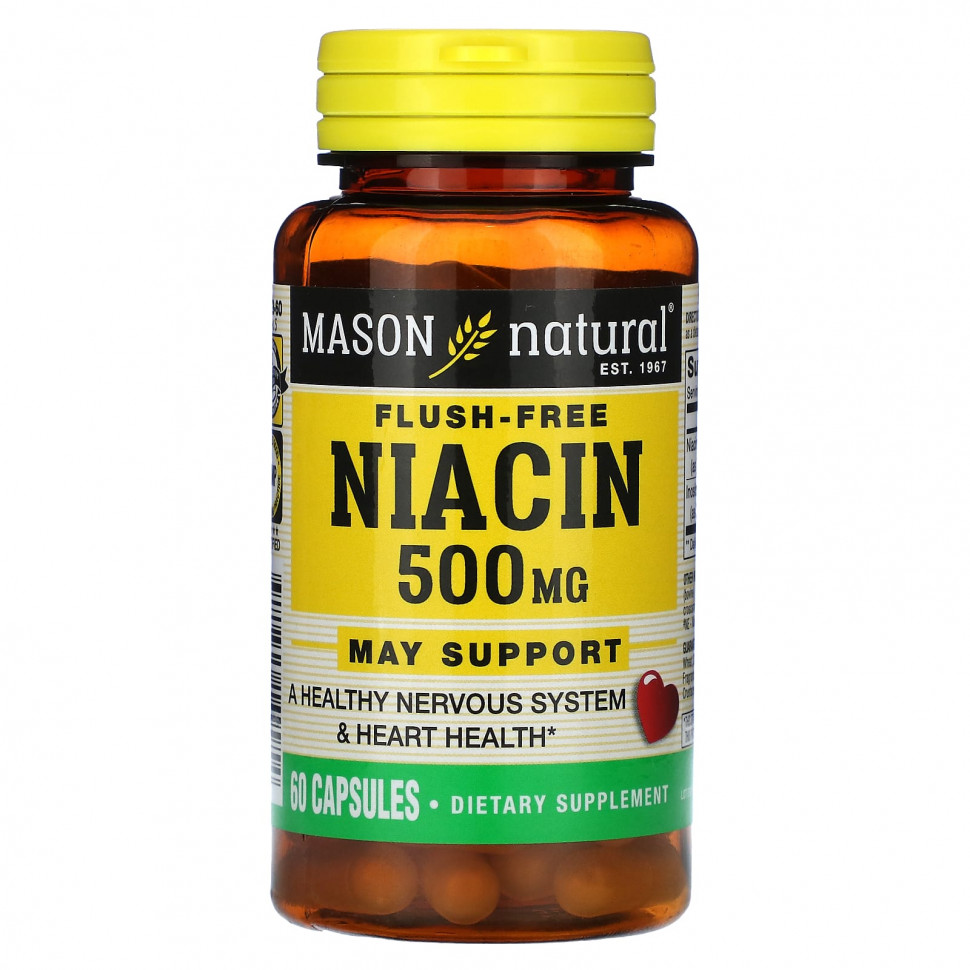 Mason Natural, Ниацин, без смыва, 500 мг, 60 капсул MAV-14995