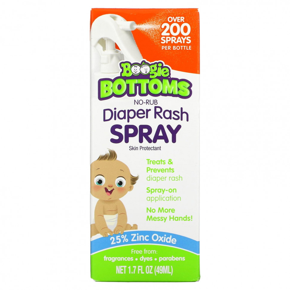 Boogie Wipes, No-Rub Diaper Rash Spray Fragrance-Free, 1.7 fl oz (49 ml) BEW-01200