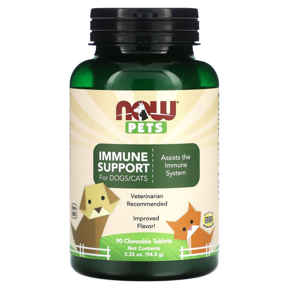 NOW Foods, Pets, поддержка иммунитета, для собак и кошек, 90 жевательных таблеток, 94,5 г (3,33 унции) NOW-04351