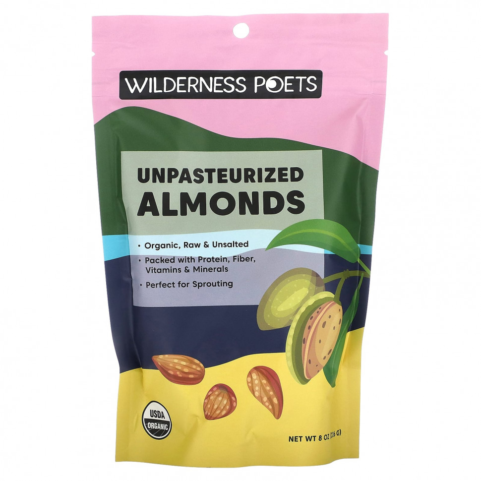 Wilderness Poets, Unpasteurized Almonds, Unsalted, 8 oz (226 g) WLP-00236