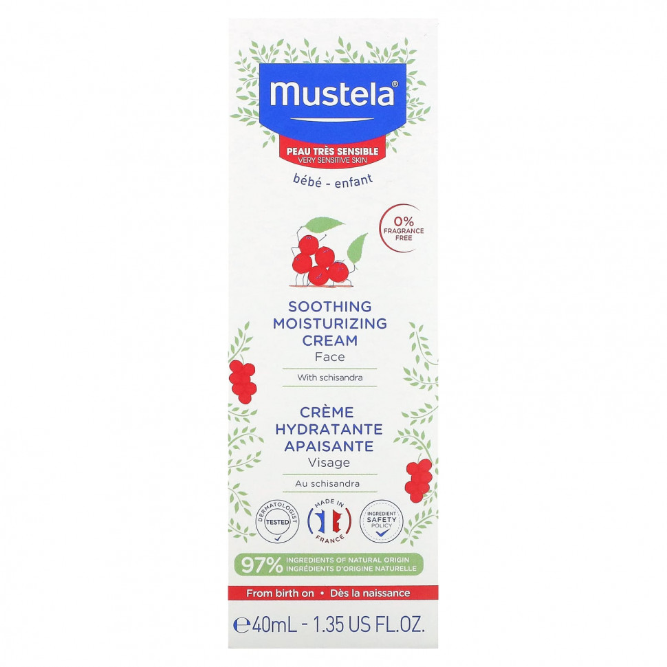 Mustela, Успокаивающий увлажняющий крем для лица с лимонником, без отдушек, 40 мл (1,35 жидк. Унции) MTL-03643