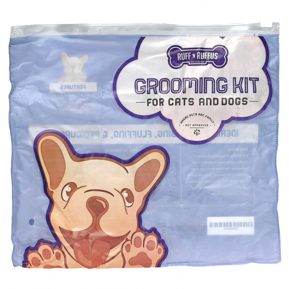 Ruff 'N Ruffus, Набор для ухода за кошками и собаками, щетка-щетка и кусачки для ногтей, фиолетовый, 1 щетка, 1 кусачки для ногтей RUF-02126