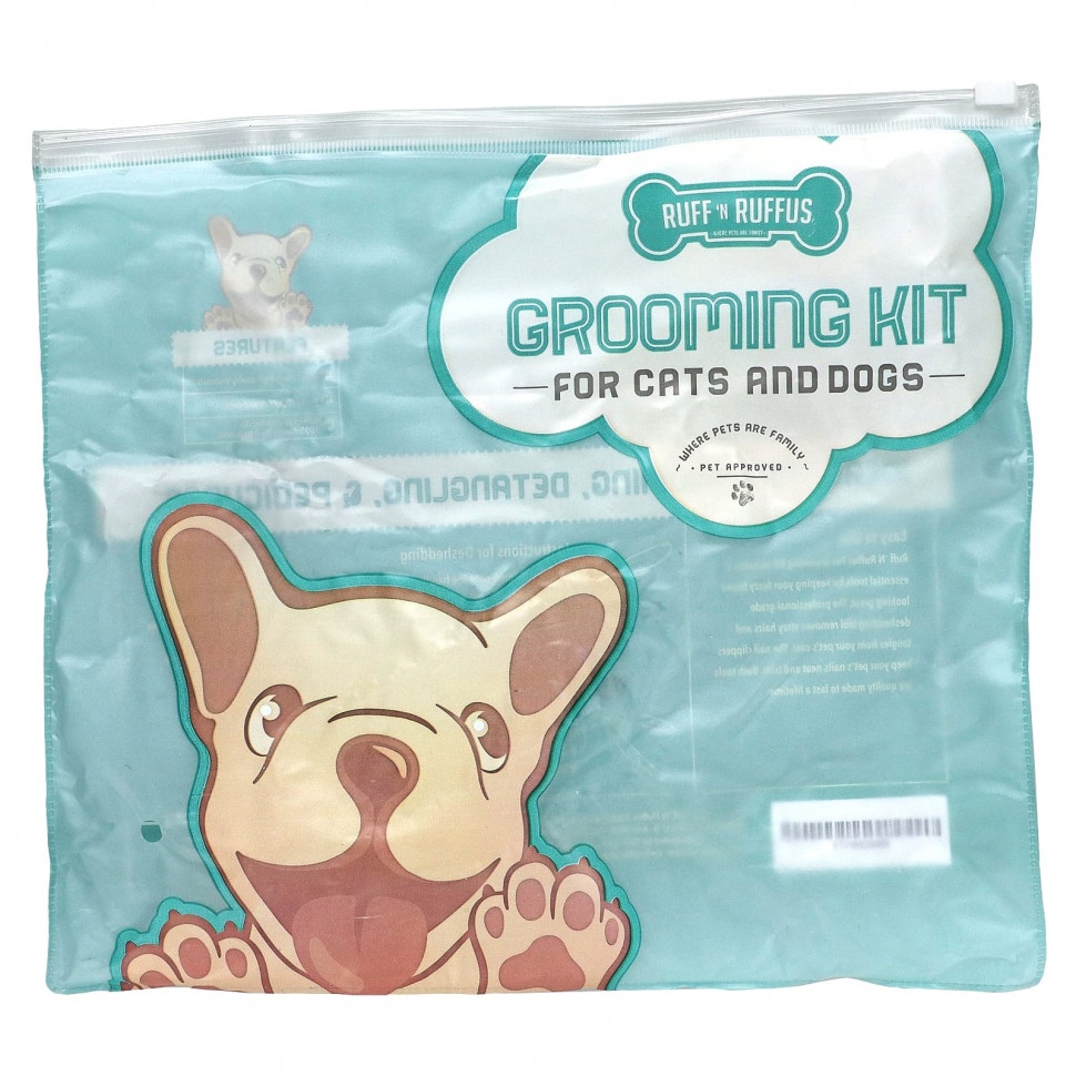 Ruff 'N Ruffus, Набор для ухода за кошками и собаками, щетка для расчесывания волос и кусачки для ногтей, цвет морской волны, 1 щетка для расчесывания, 1 кусачка для ногтей RUF-02129