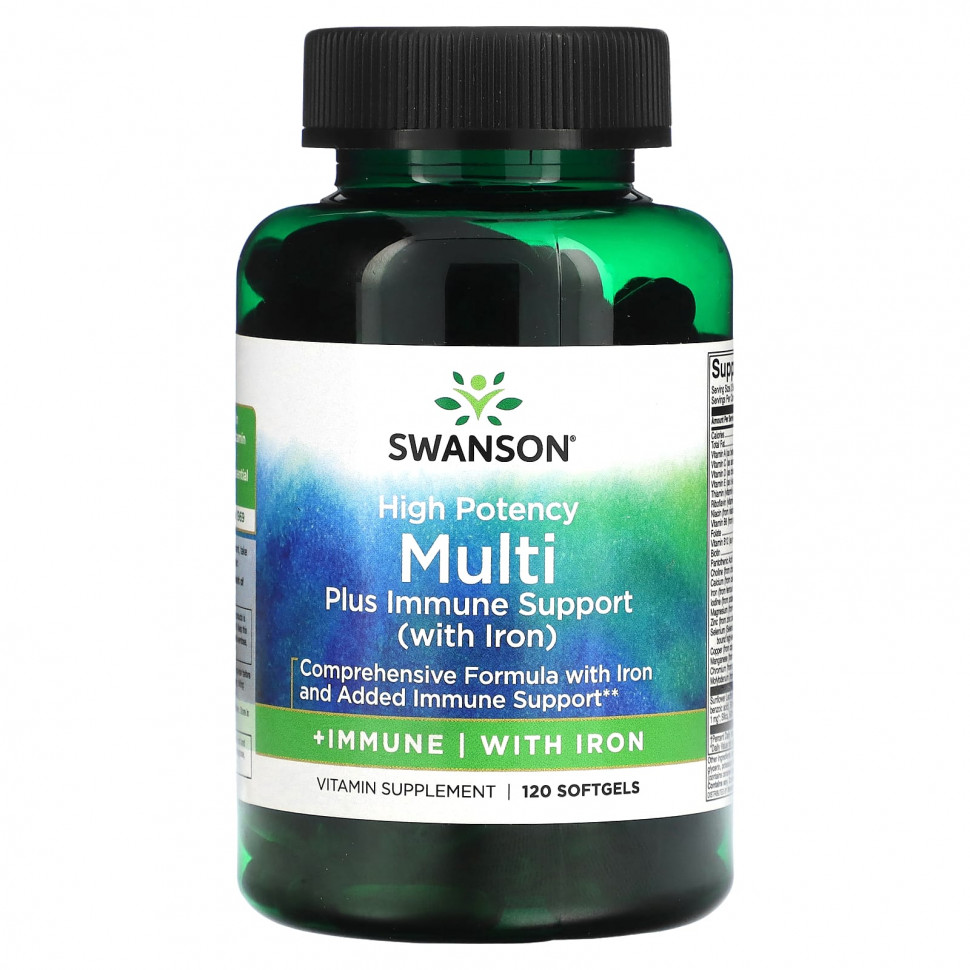 Swanson, Multi plus Immune Support с железом, высокая эффективность, 120 мягких таблеток SWV-01490