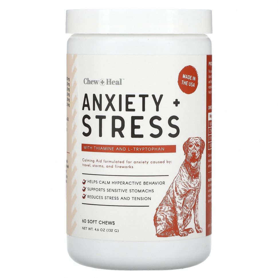 Chew + Heal, Anxiety + Stress, для собак, 60 жевательных таблеток, 132 г (4,6 унции) CNH-14376