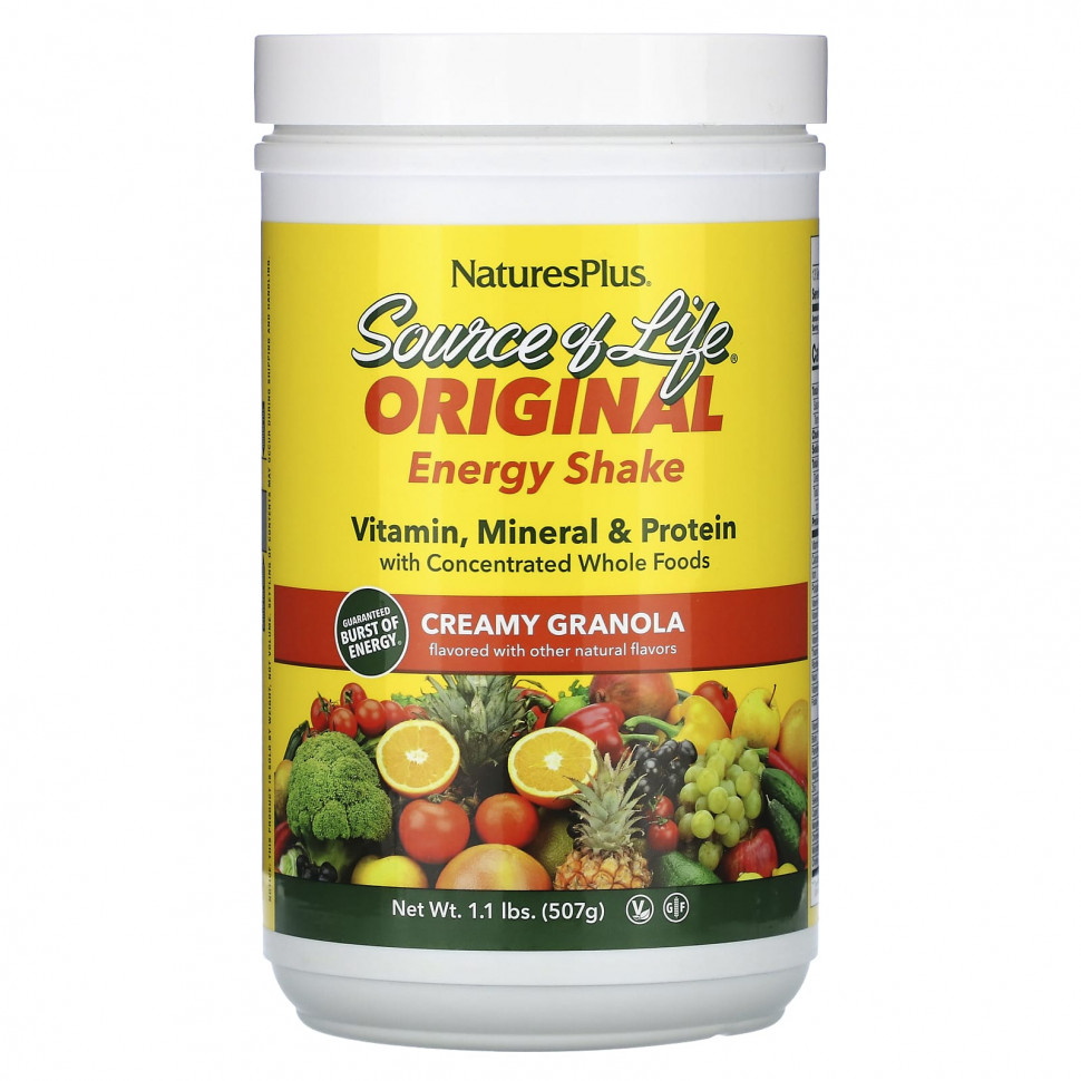 NaturesPlus, Source of Life, Original Energy Shake, кремовая гранола, 507 г (1,1 фунта) NAP-30595