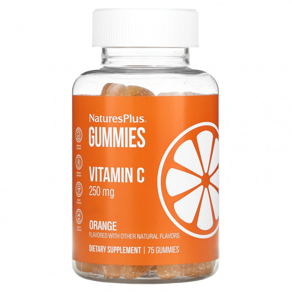 NaturesPlus, Жевательные мармеладки с витамином C, апельсин, 125 мг, 75 жевательных таблеток NAP-02204