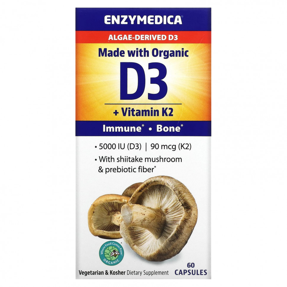 Enzymedica, Органический D3 + витамин K2`` 60 капсул ENZ-10129