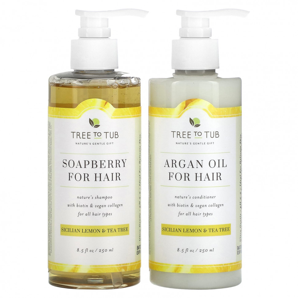Tree To Tub, Набор для ухода за волосами Soapberry, для всех типов волос, сицилийский лимон и чайное дерево, набор из 2 предметов TOB-93424
