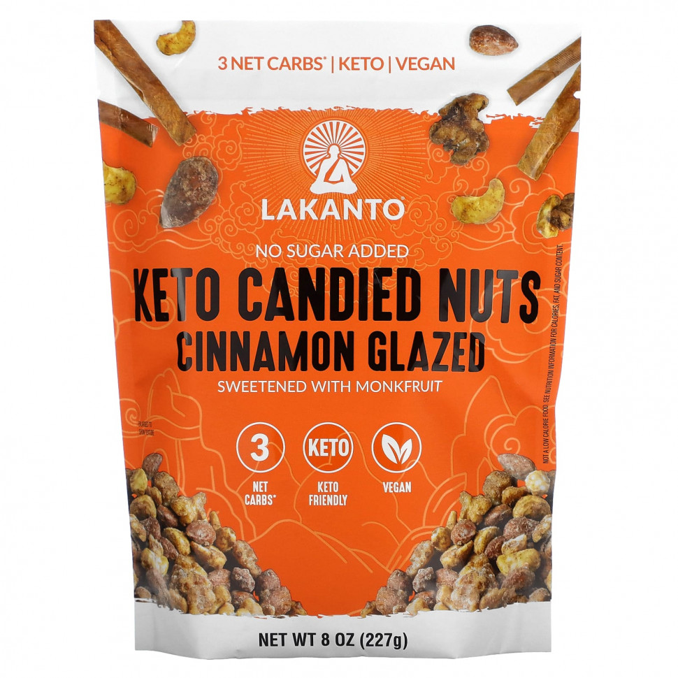 Lakanto, Keto Candied Nuts, глазированные орехи с корицей, 227 г (8 унций) LAK-00149