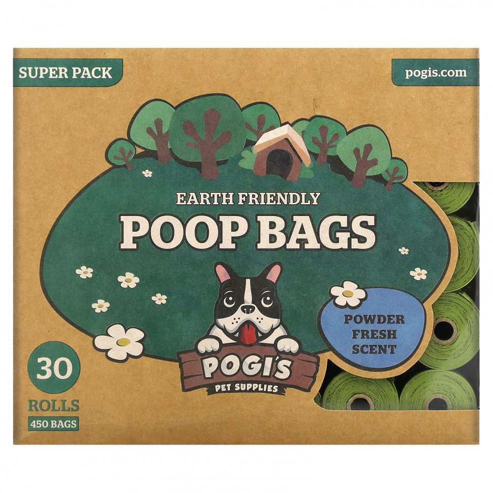 Pogi's Pet Supplies, Earth Friendly Poop Packages, свежий порошок, 30 рулонов, 450 пакетиков PGI-65029
