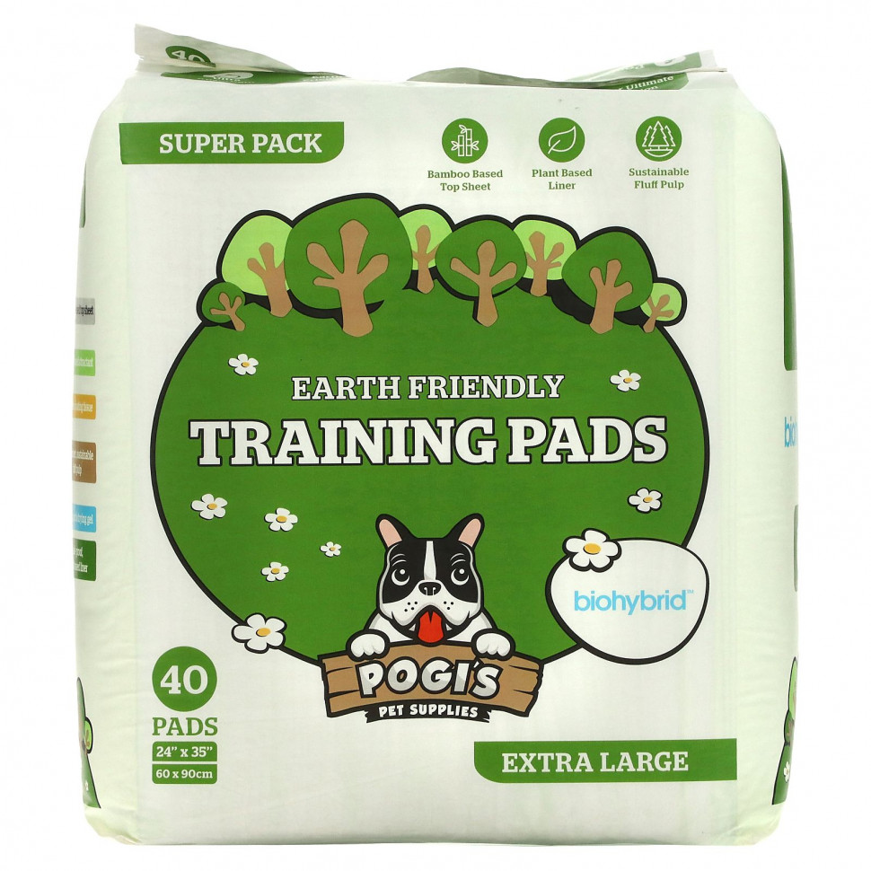Pogi's Pet Supplies, Earth Friendly Training Pads, очень большие, 40 шт. PGI-84605