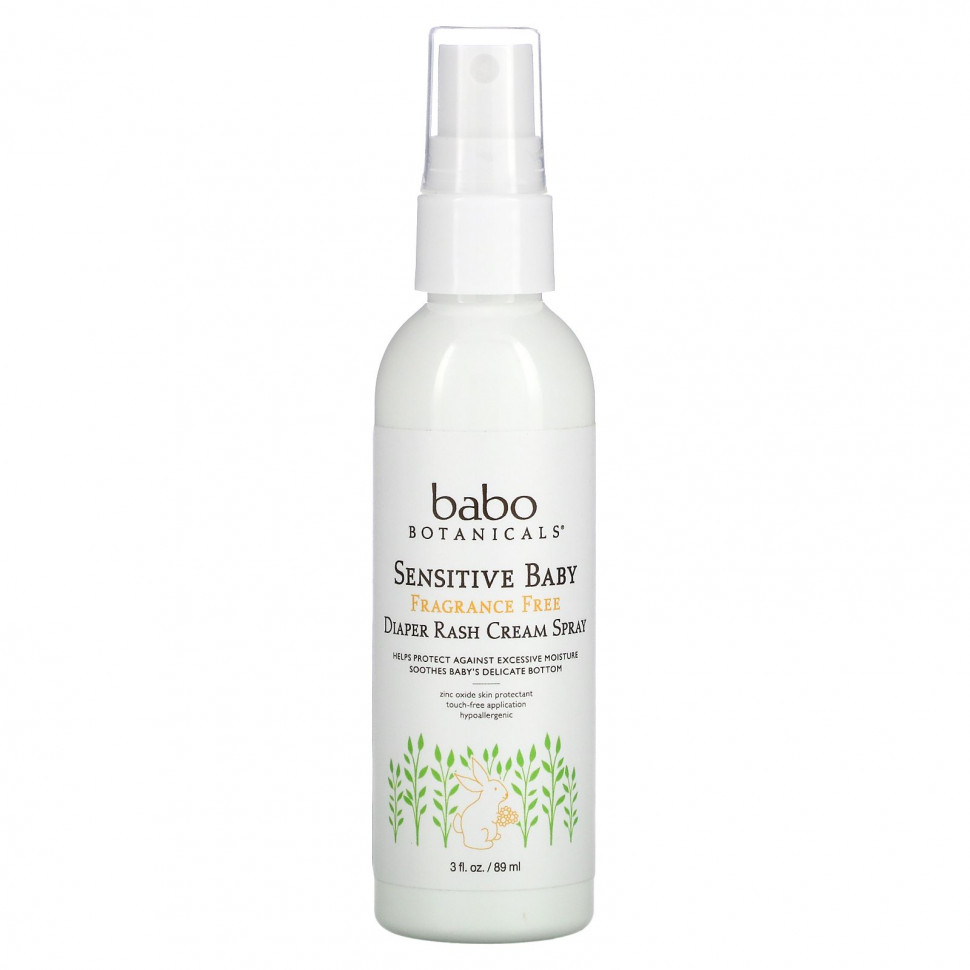 Babo Botanicals, Sensitive Baby, крем-спрей от подгузников, без отдушек, 89 мл (3 жидк. Унции) Бабо Ботаникалс BBO-01180