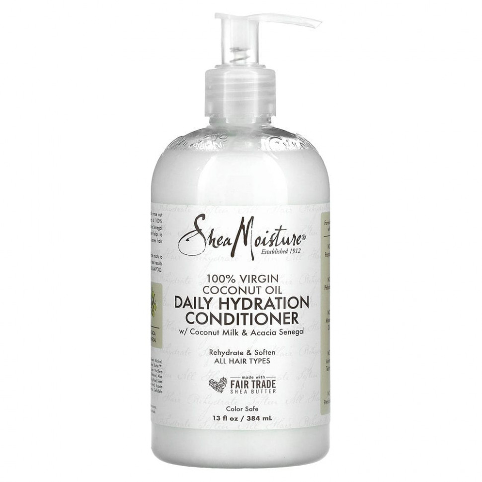 SheaMoisture, 100% кокосовое масло первого отжима, кондиционер для ежедневного увлажнения, для всех типов волос, 384 мл (13 жидк. Унций) SMT-20418