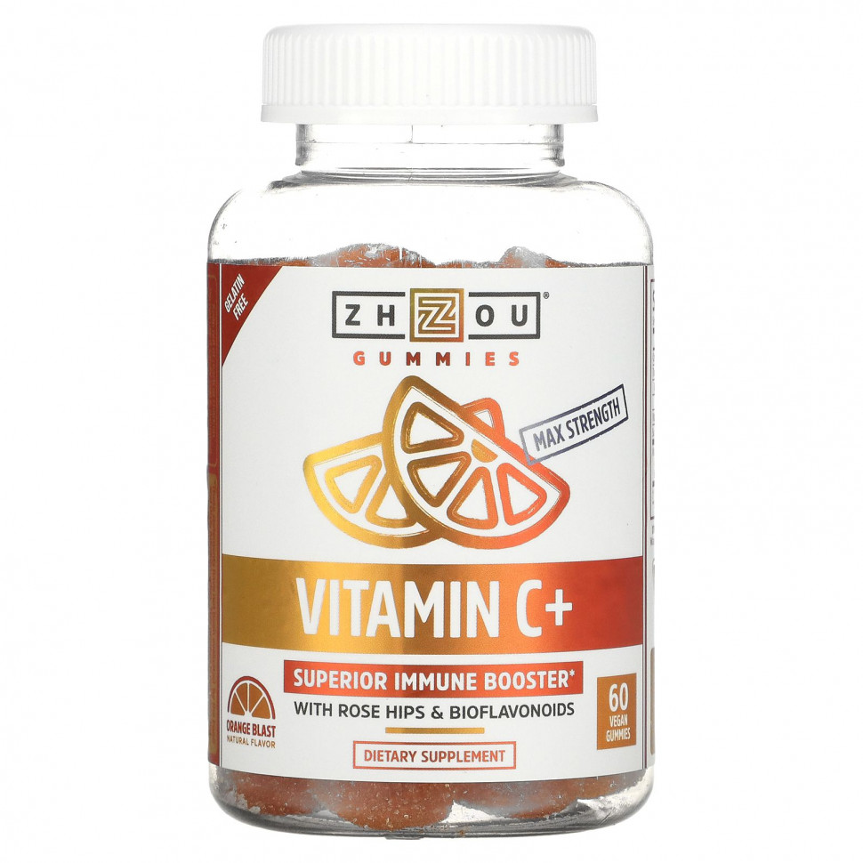 Zhou Nutrition, Витамин C +, апельсиновый вкус, 60 веганских жевательных таблеток Жоу Нутришн ZHO-96739