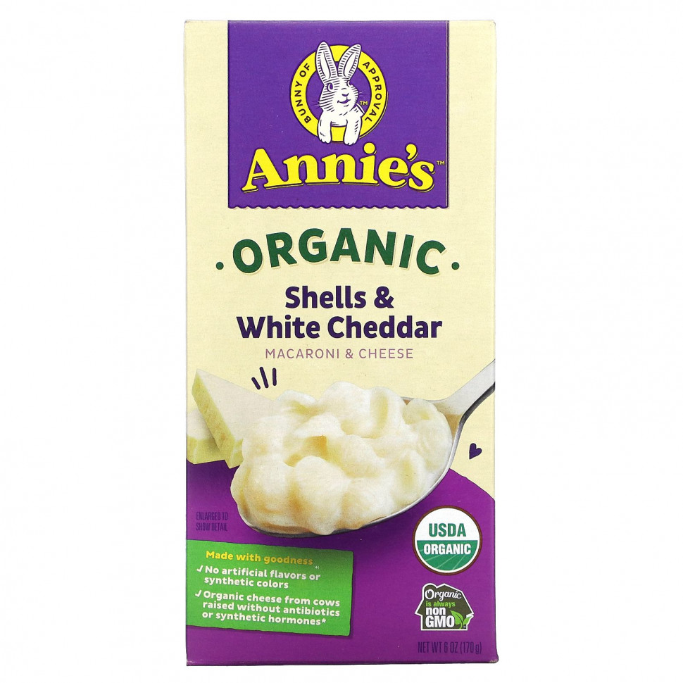 Annie's Homegrown, Органические макароны с сыром, скорлупа и белый чеддер, 170 г (6 унций) Аннис Хоумгроун HOM-30063