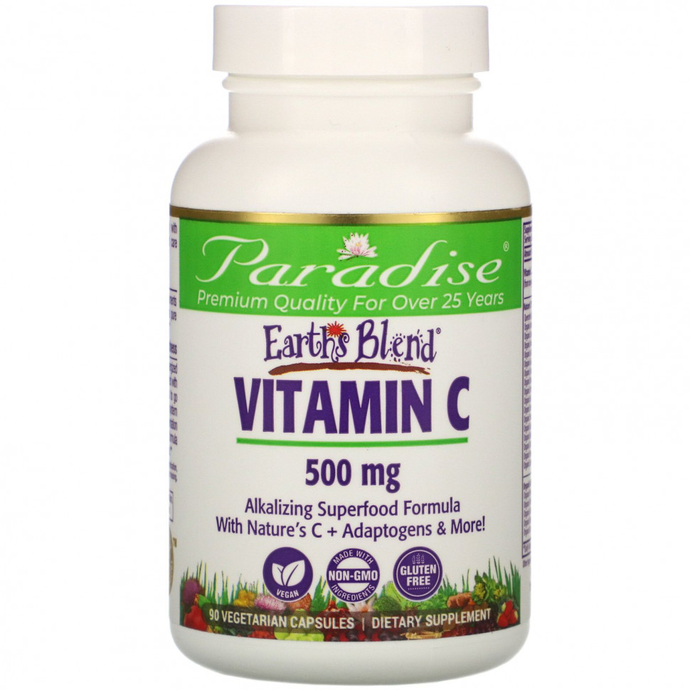 Paradise Herbs, Earth's Blend, витамин С, 500 мг, 90 вегетарианских капсул Парадайз Хербс PAR-77867