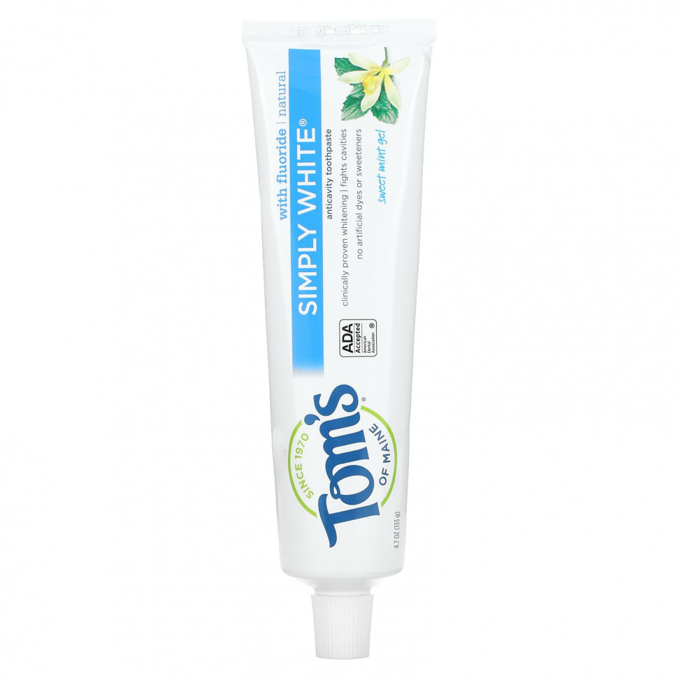Tom's of Maine, Simply White, зубная паста с фтором, гель со сладкой мятой, 133,2 г (4,7 унции) Томс оф Мэйн TOM-14906