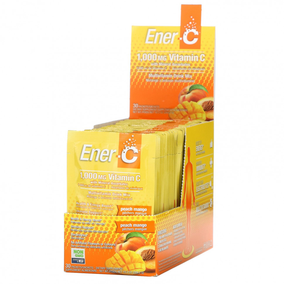 Ener-C, витамин C, смесь для приготовления мультивитаминного напитка со вкусом персика и манго, 1000 мг, 30 пакетиков, 9,64 г (0,3 унции) каждый Енер Си ENR-00107