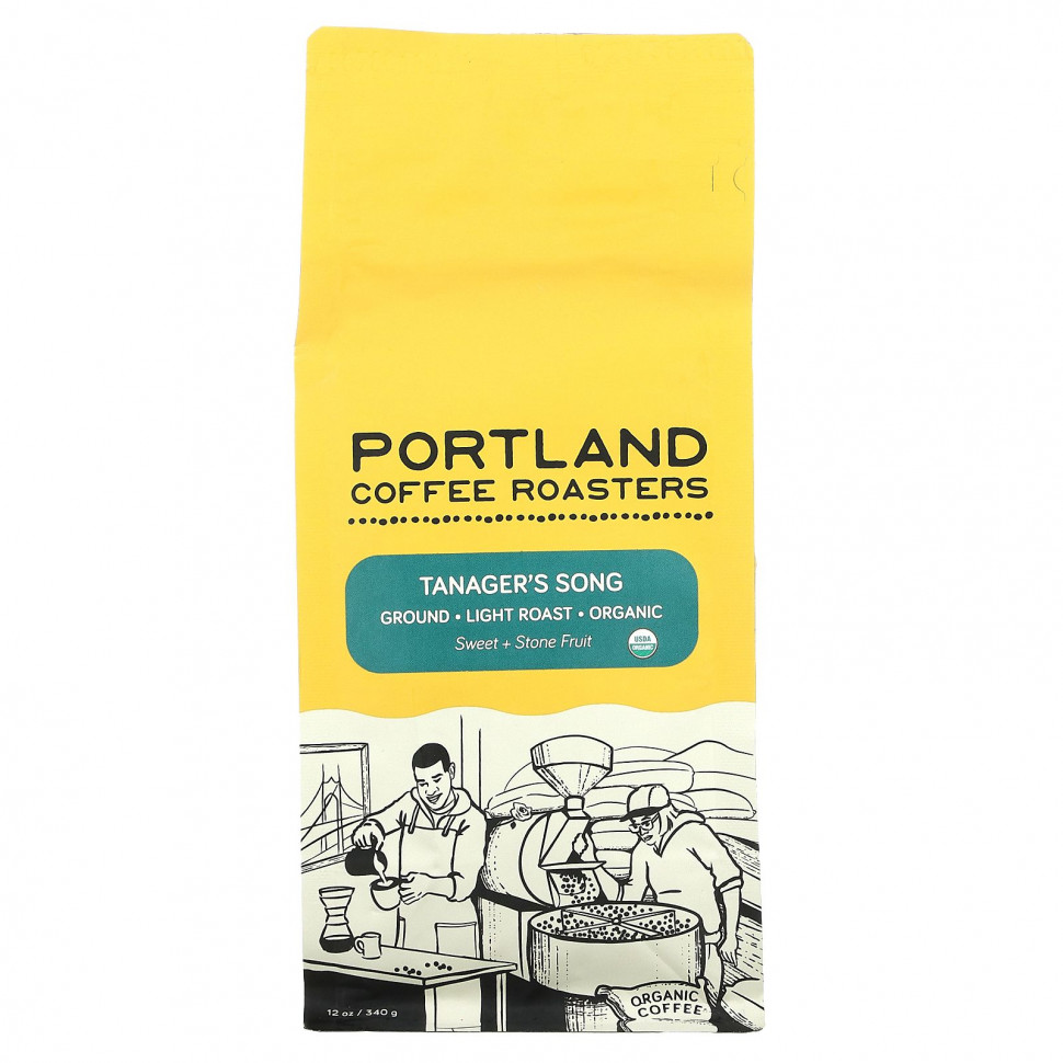 Portland Coffee Roasters, Органический кофе, молотый, легкая обжарка, песня танагера, 340 г (12 унций) PCR-40291