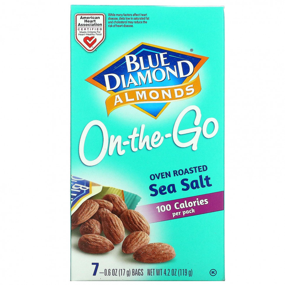 Blue Diamond, Almonds, On The-Go, обжаренная в духовке морская соль, 7 пакетиков по 17 г (0,6 унции) Блу Даймонд DIA-05468