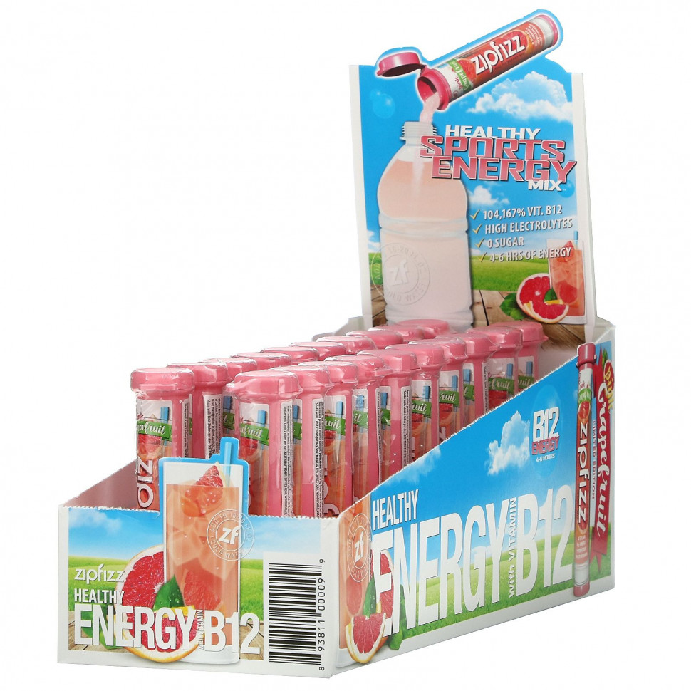 Zipfizz, Healthy Energy Mix With Vitamin B12, Pink Grapefruit, 20 Tubes, 0.39 oz (11 g) Each ZIP-00009
