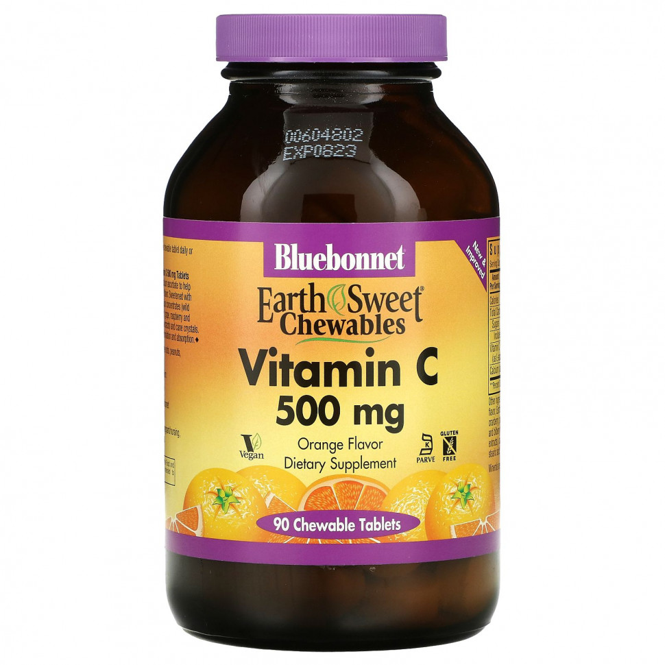 Bluebonnet Nutrition, EarthSweet, жевательные таблетки, витамин C, апельсин, 500 мг, 90 жевательных таблеток Блубоннэт Нутришен BLB-00505