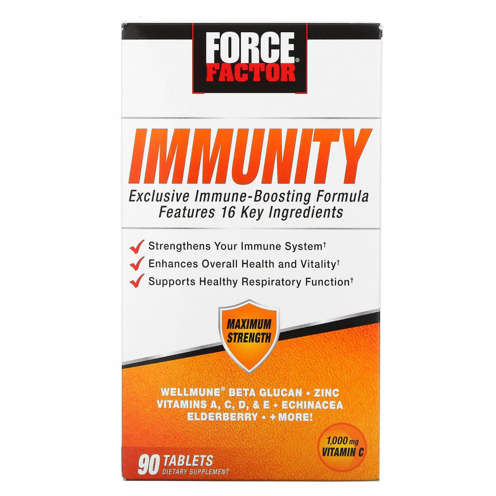 Force Factor, Immunity, средство для поддержки иммунитета, 1000 мг, 90 таблеток FOA-01516