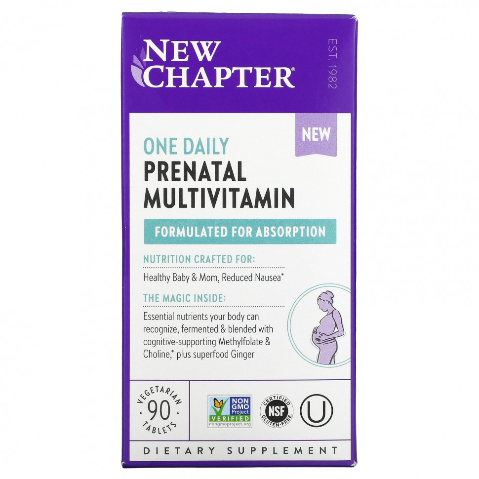 New Chapter, One Daily Prenatal Multivitamin, мультивитаминный комплекс для беременных, 90 вегетарианских таблеток Нью Чэптэ NCR-90332