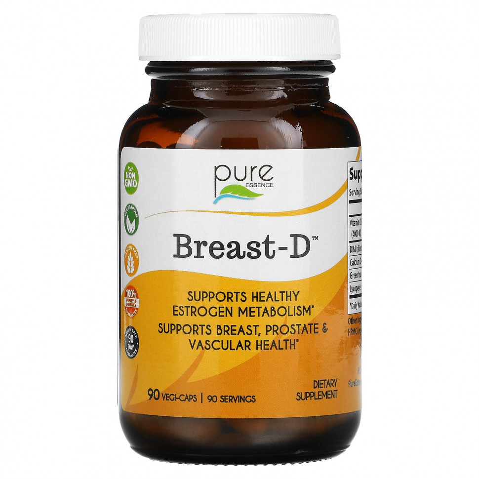Pure Essence, Breast-D, поддерживает здоровье груди, простаты и сосудов, 90 вегетарианских капсул Пуре Есеенс PUR-26002