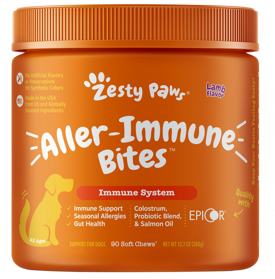 Zesty Paws, Aller-Immune Bites, добавка для собак всех возрастов, со вкусом ягнятины, 90 жевательных таблеток, 360 г (12,7 унции) Зэсти Раус ZTP-00757