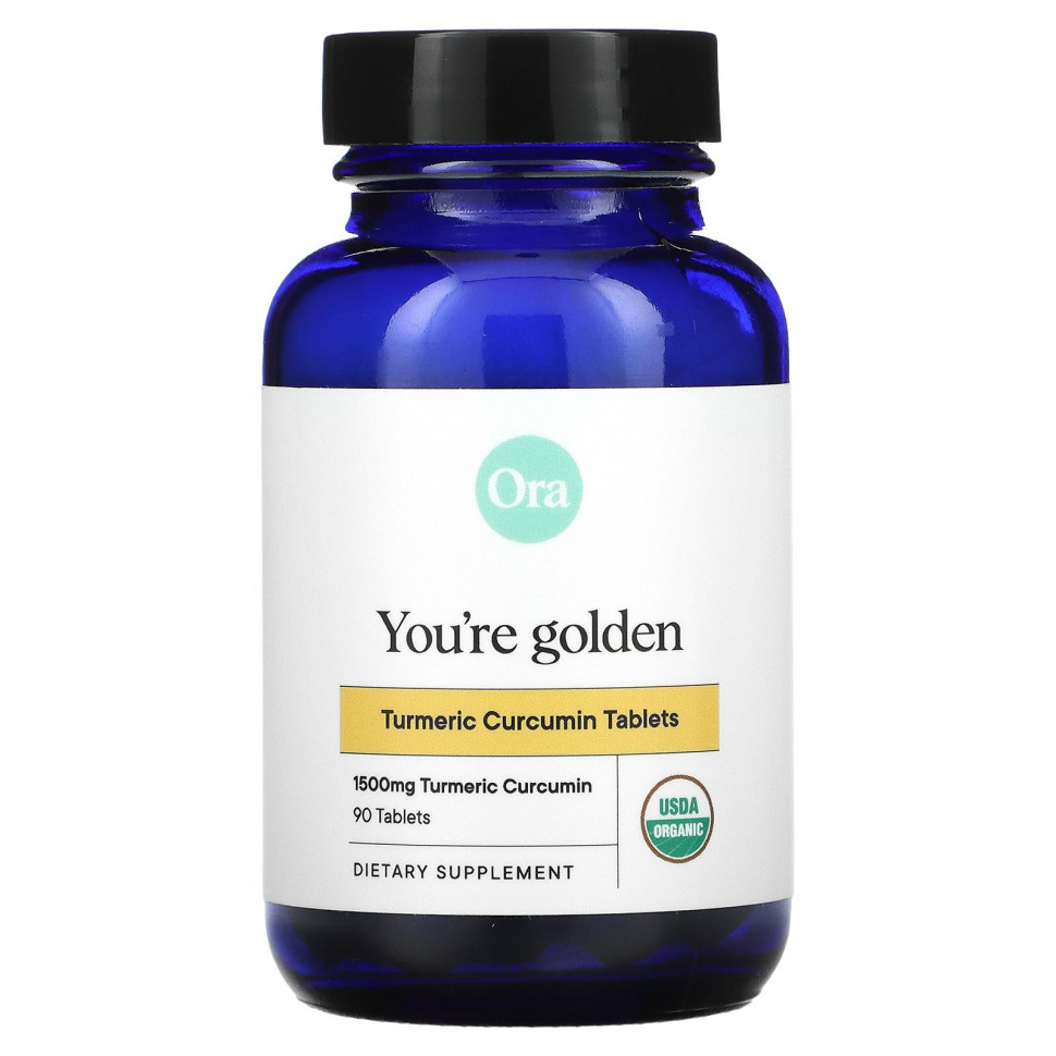 Ora, You're Golden, Organic Turmeric Curcumin Supplement, 500 mg, 90 Organic Tablets Ора ORA-00708