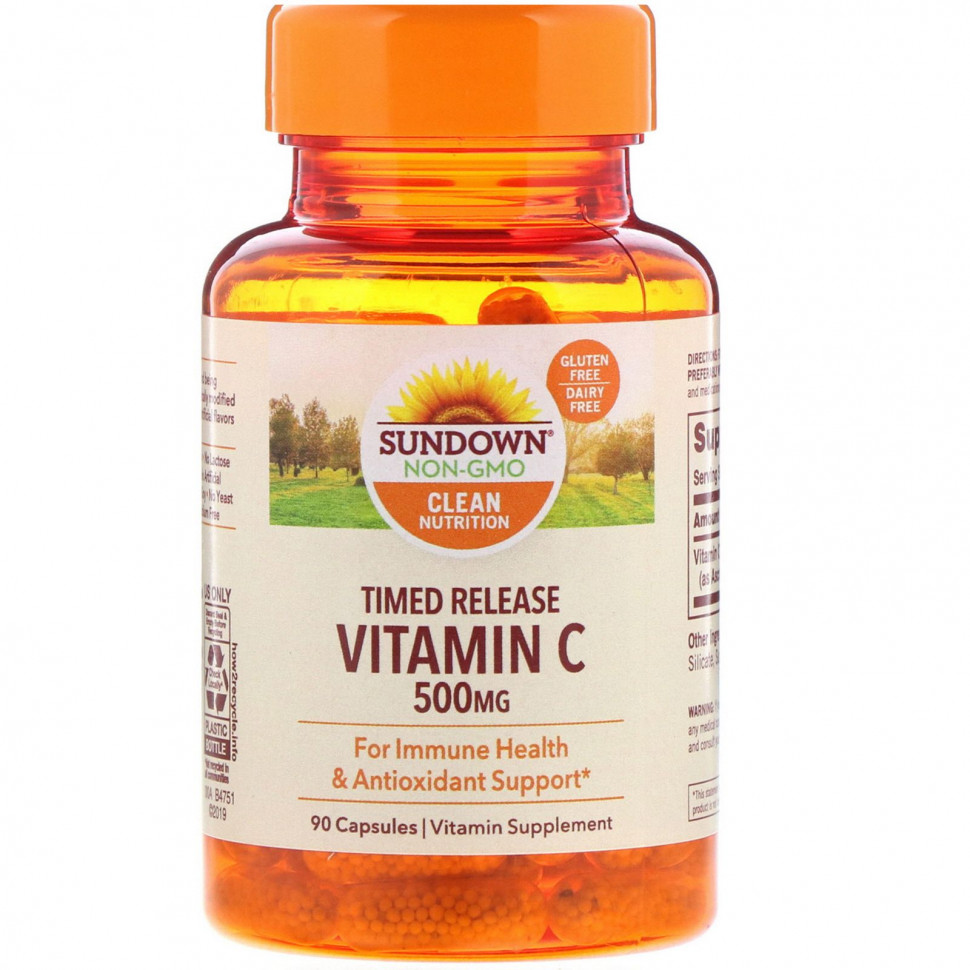 Sundown Naturals, Витамин C, замедленное высвобождение, 500 мг, 90 капсул Сандаун Нэчуралс SDN-90526