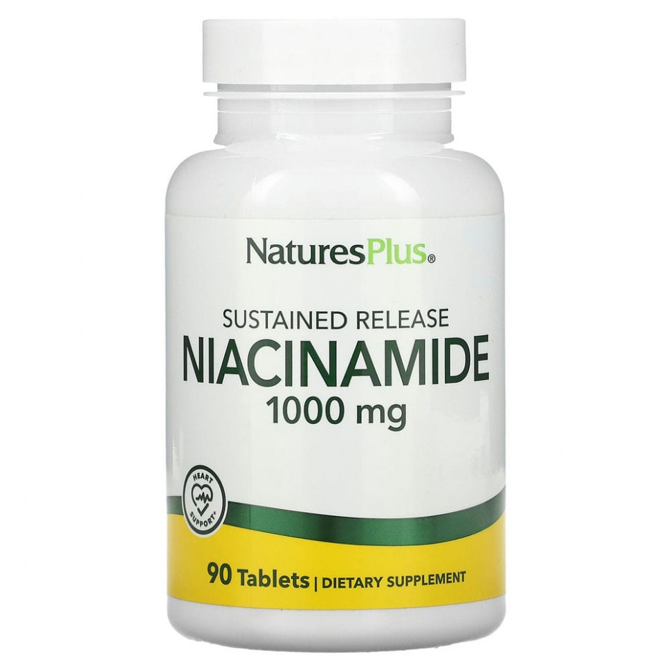 NaturesPlus, никотинамид замедленного высвобождения, 1000 мг, 90 таблеток Натурес Плюс NAP-01930