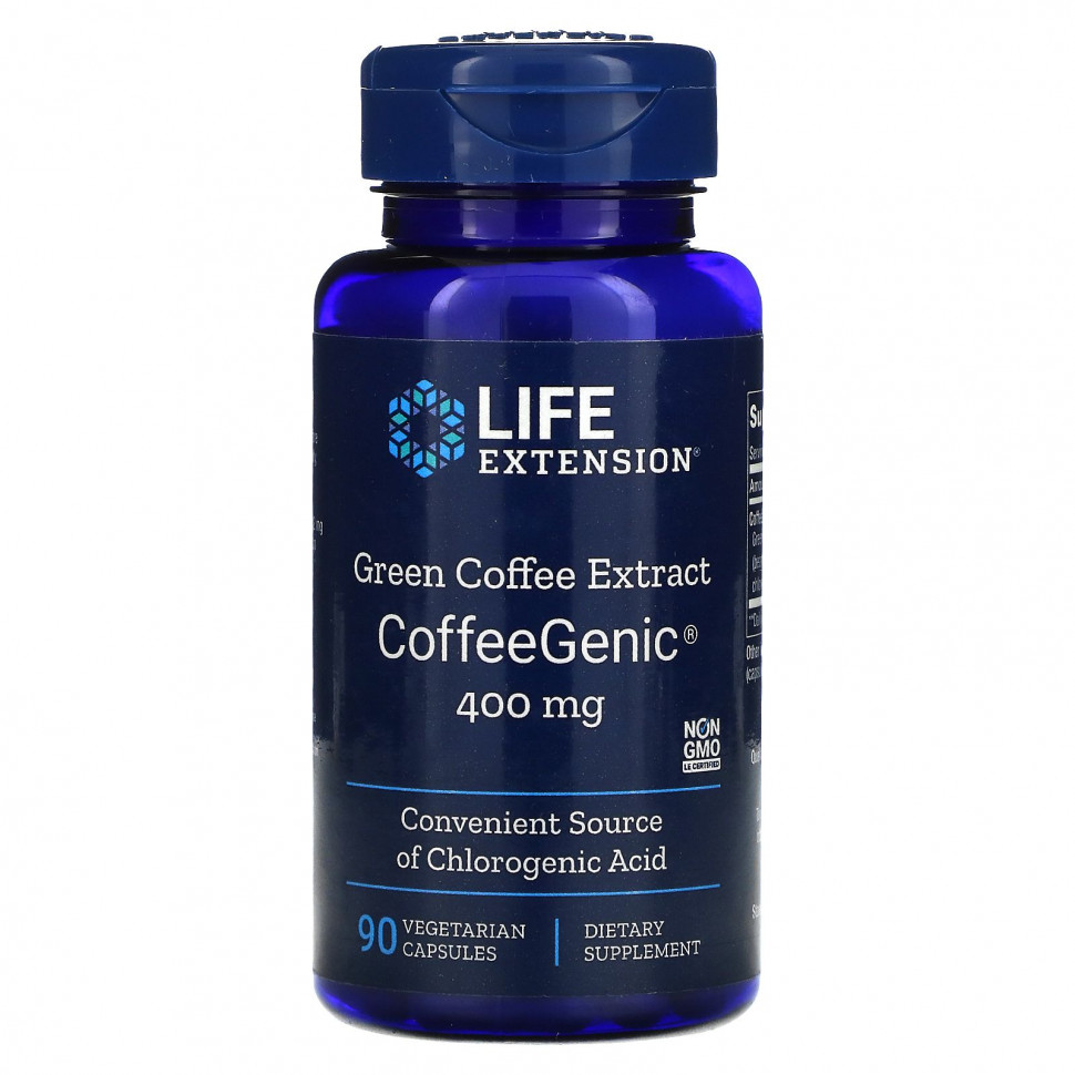 Life Extension, CoffeeGenic, экстракт зеленого кофе 90 овощных капсул Лайф Экстэншн LEX-16209