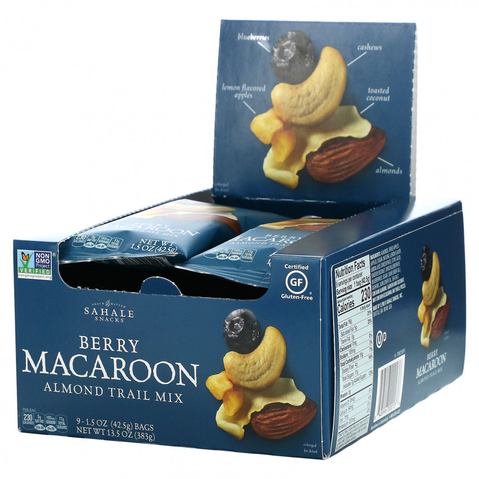 Sahale Snacks, ягодный макарун, смесь миндаля, орехов и сухофруктов, 9 пакетиков, 42,5 г (1,5 унций) Сехале Снакс SHK-00013